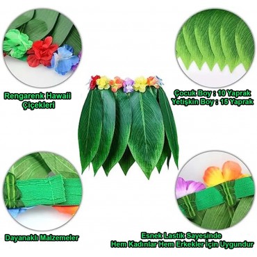 Tropikal Esintili Hawaii Yapraklı Parti Eteği Çocuk Boy