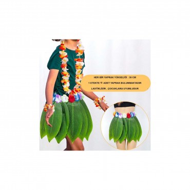 Tropikal Esintili Hawaii Yapraklı Parti Eteği Çocuk Boy