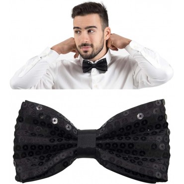 Gece Işıltısı Siyah Payetli Pullu Papyon 7x2 cm