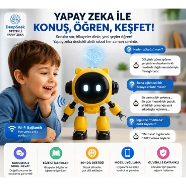 Yapay Zeka Robotu - Konuşan Robot Oyuncak - Wi-Fi Uygulamalı - Çocuklar İçin Eğitici Oyuncak