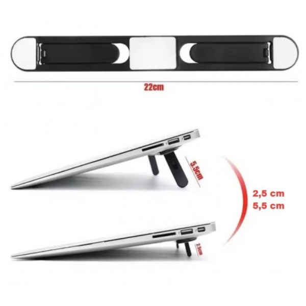 Siyah 2 Kademeli Katlanabilir ve Yapışkanlı Laptop Standı  - 2