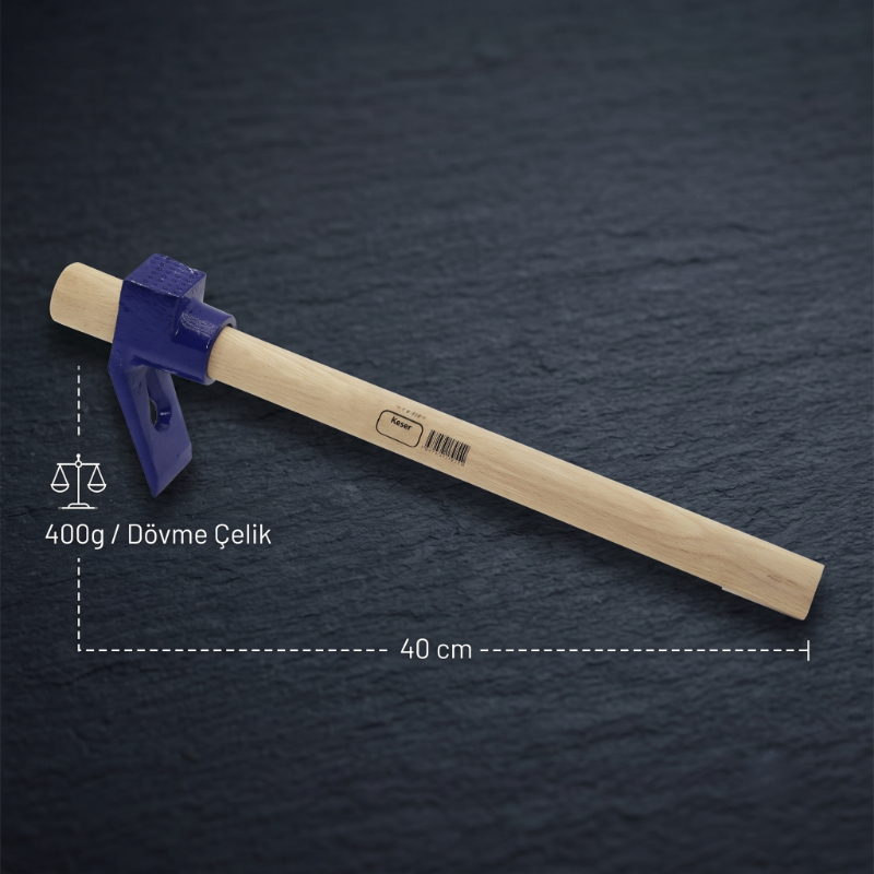 Ahşap Saplı Dövme Çelik Keser - Boyalı Sap - 400 Gram - 2