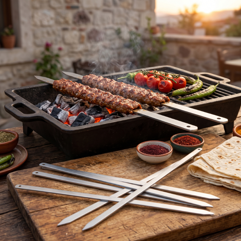 Geniş Yassı Metal Adana Kebap Şişi - 50 cm - 2