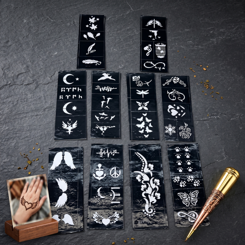 Karışık Desenli Tüp Kına Şablonu - 10'lu Paket - 8x20 cm - 2