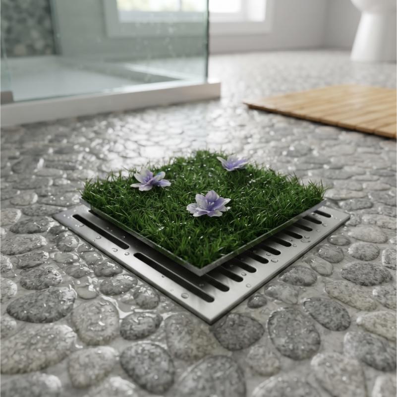 Çiçek Desenli Yapay Çim Gider Kapağı - 96x5 cm - Doğal Görünüm - 2