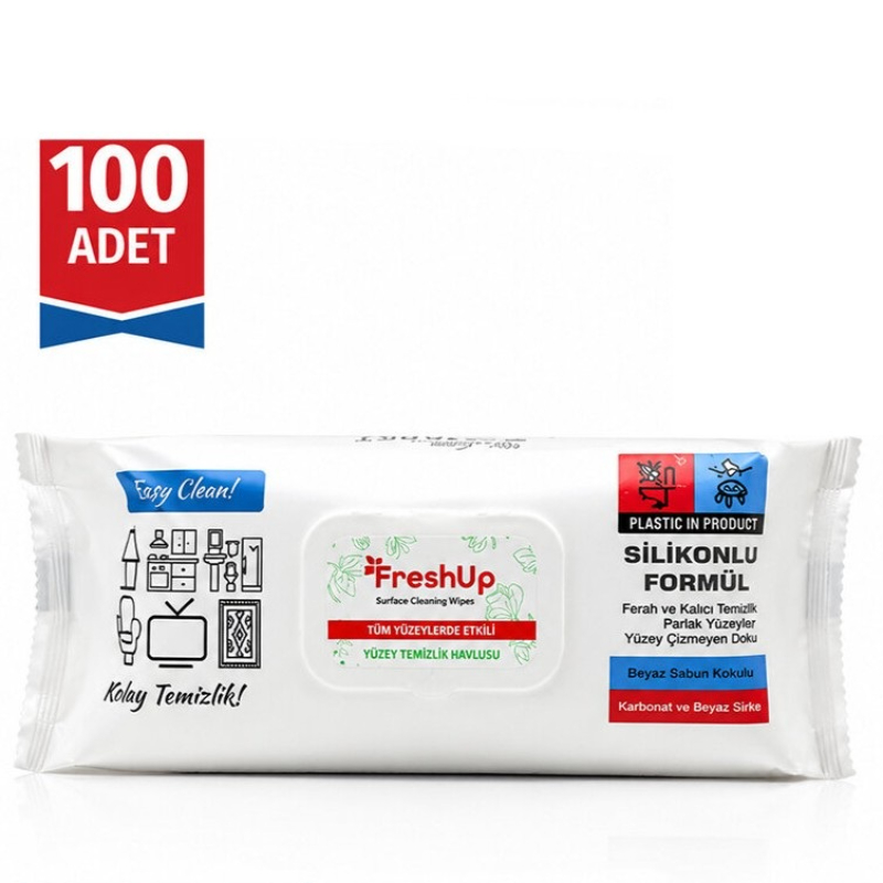 Genel Yüzey Temizlik Havlusu - 100'lü Paket - Beyaz Sabun Kokulu Islak Mendil 