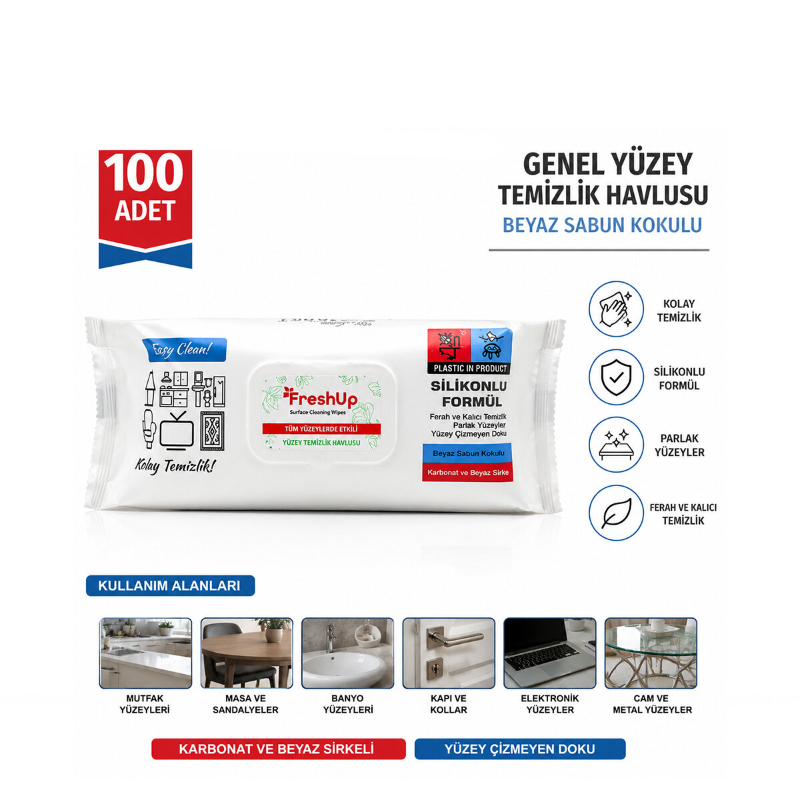 Genel Yüzey Temizlik Havlusu - 100'lü Paket - Beyaz Sabun Kokulu Islak Mendil  - 2