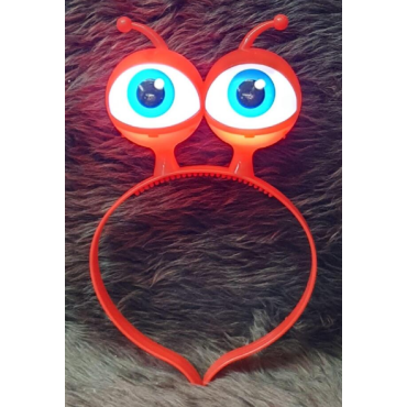 Led Işıklı &amp; Pilli Uzaylı Göz Parti Tacı Kırmızı Renk 