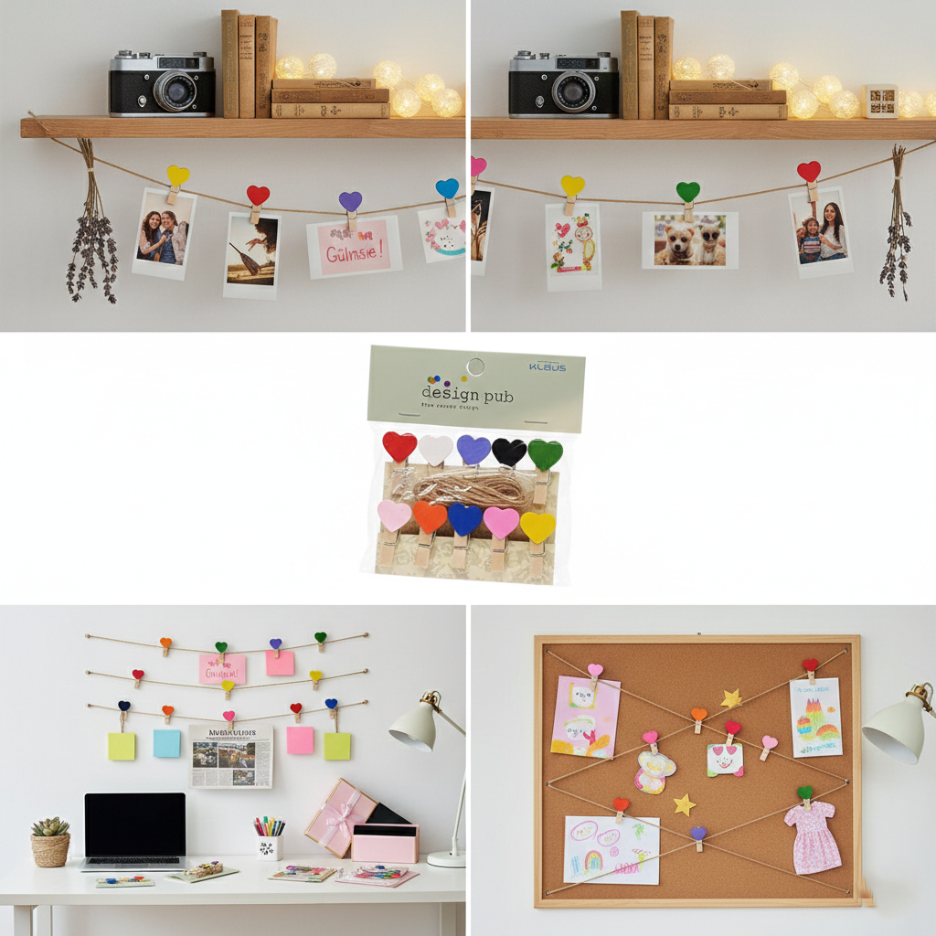 Kalp Figürlü İpli Notluk Mandal - 2