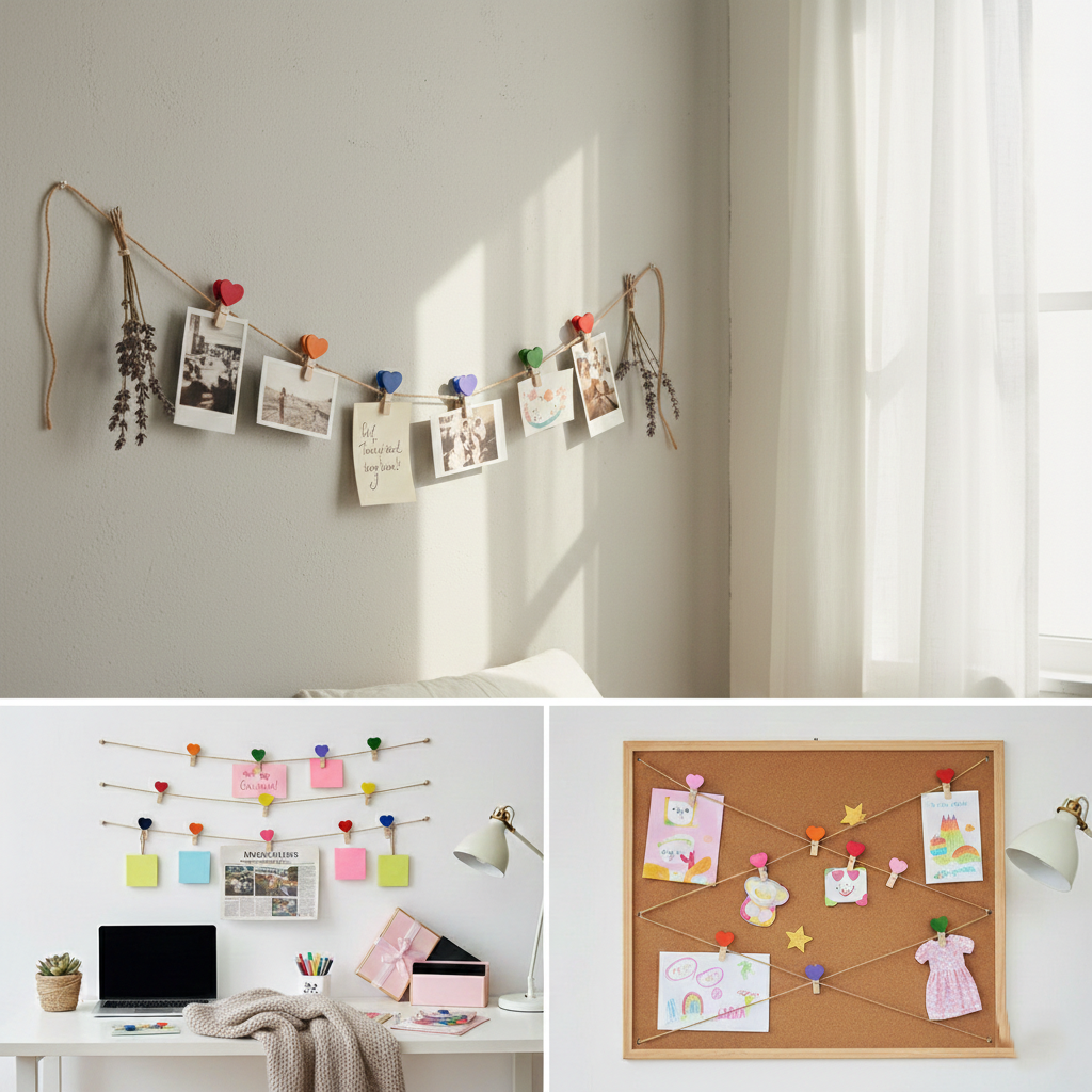 Kalp Figürlü İpli Notluk Mandal