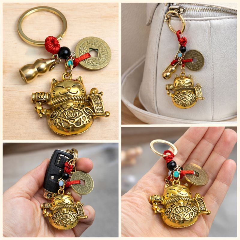 Metal Şans Ve Bereket Kedisi Anahtarlık Model 1  - 2