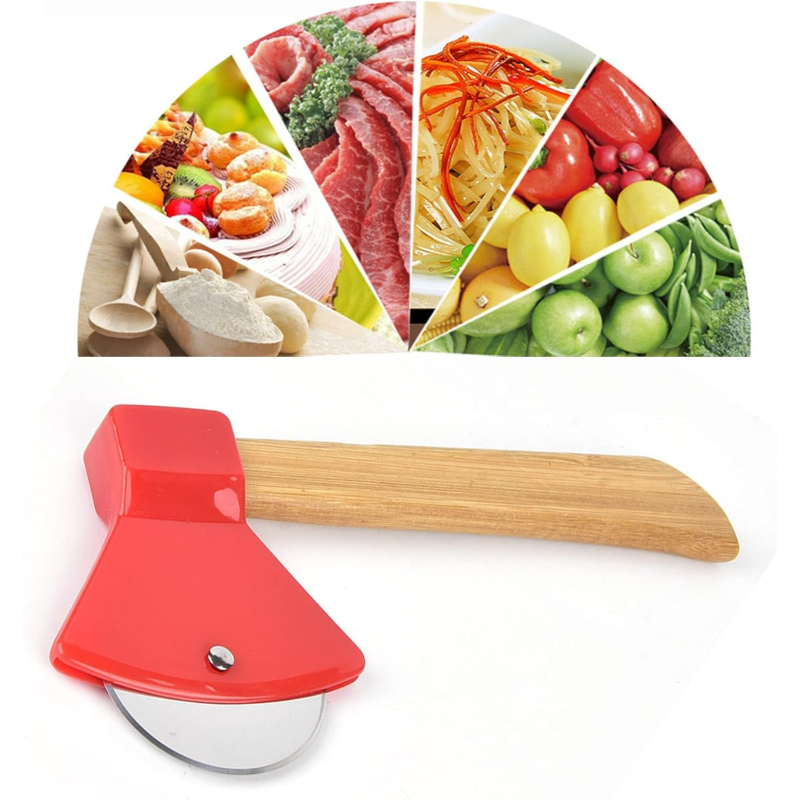 Pizza Kesici - Balta Tasarımlı - Ahşap Saplı - Paslanmaz Çelik Bıçaklı - 4