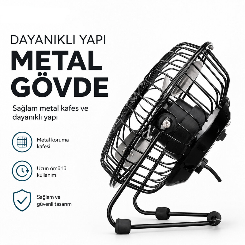 Masaüstü Mini USB Fan - Metal Gövdeli - Ultra Sessiz - 2