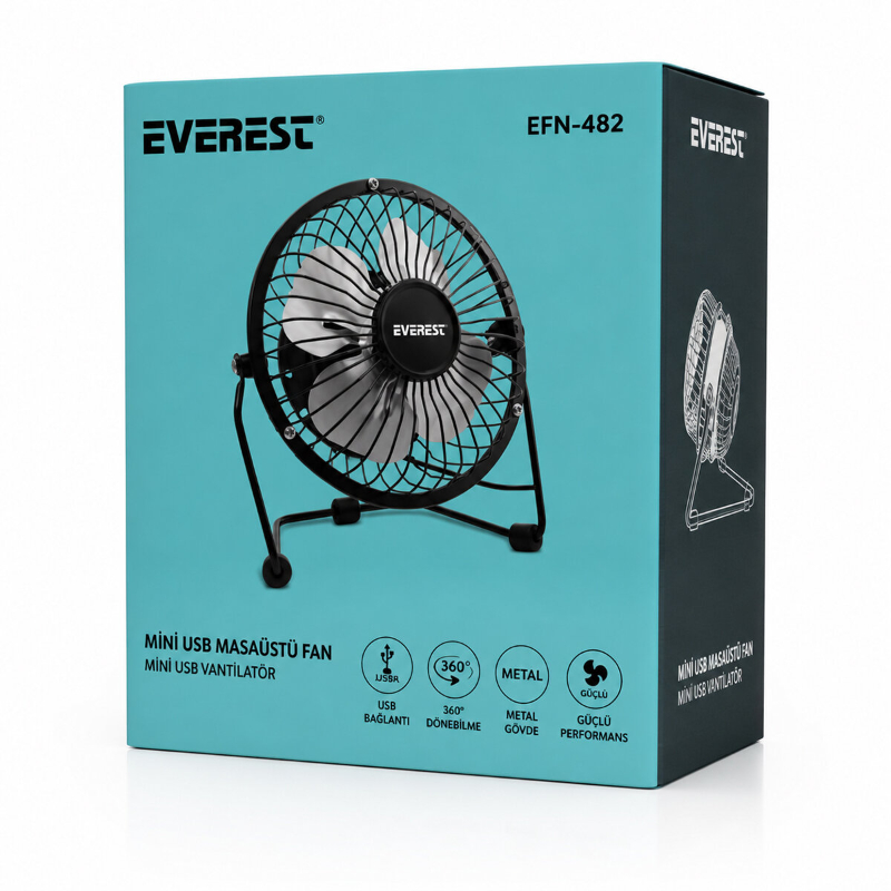 Masaüstü Mini USB Fan - Metal Gövdeli - Ultra Sessiz - 4