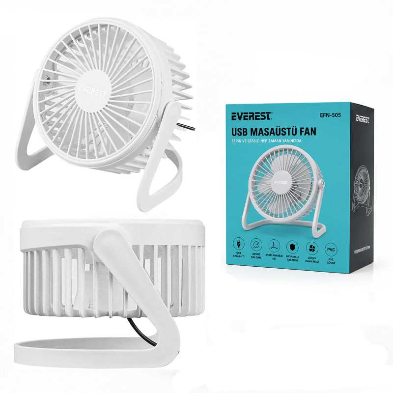 Masaüstü Mini USB Fan - PVC Gövdeli - 360° Ayarlanabilir - 5