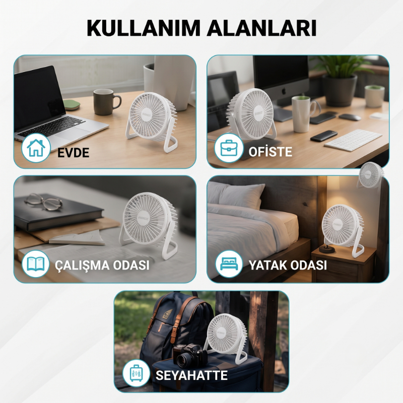 Masaüstü Mini USB Fan - PVC Gövdeli - 360° Ayarlanabilir - 4