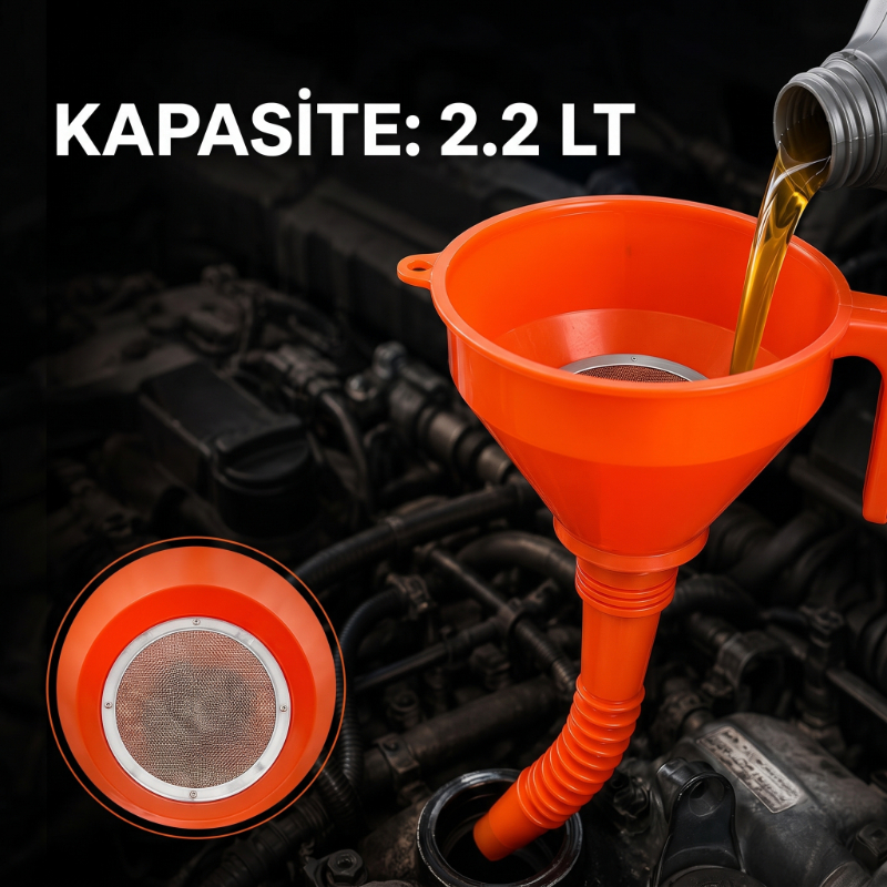Çelik Süzgeçli Huni - Spiralli ve Sabit Borulu - 2.2 Litre Kapasite - 3