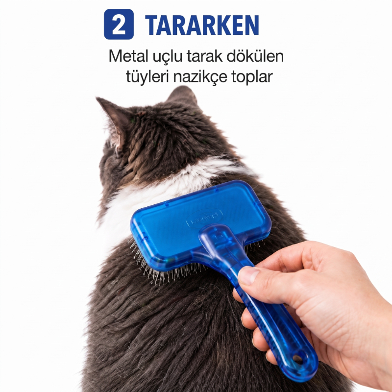 Kedi Köpek Tarağı - Evcil Hayvan Tüy Toplama Tarağı - Metal Uçlu  - 3