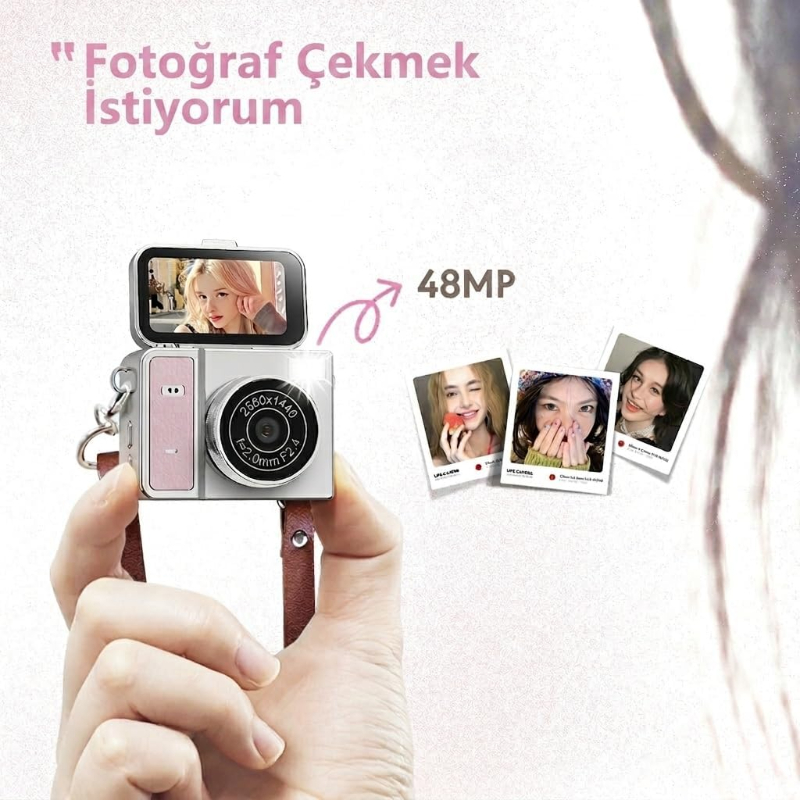 Katlanabilir Ekranlı Mini Vlog Kamerası - Anahtarlık Boyutu - 2K Kalite  - 5