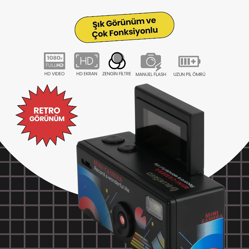 Dijital Mini Anahtarlık Kamerası - Katlanır Ekran - 1080p Çözünürlük  - 4