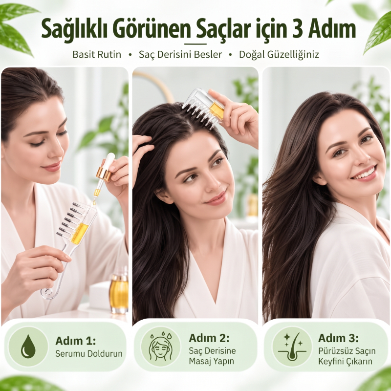 Saç Bakım Yağı Uygulama Tarağı - Serum Tarağı - Yeniden Doldurulabilir Hazne - görsel 2