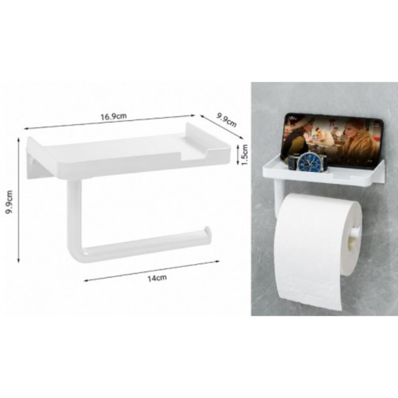 Tuvalet Kağıdı Askılığı - Raflı ve Yapışkanlı - Matkapsız Banyo Aksesuarı - 5
