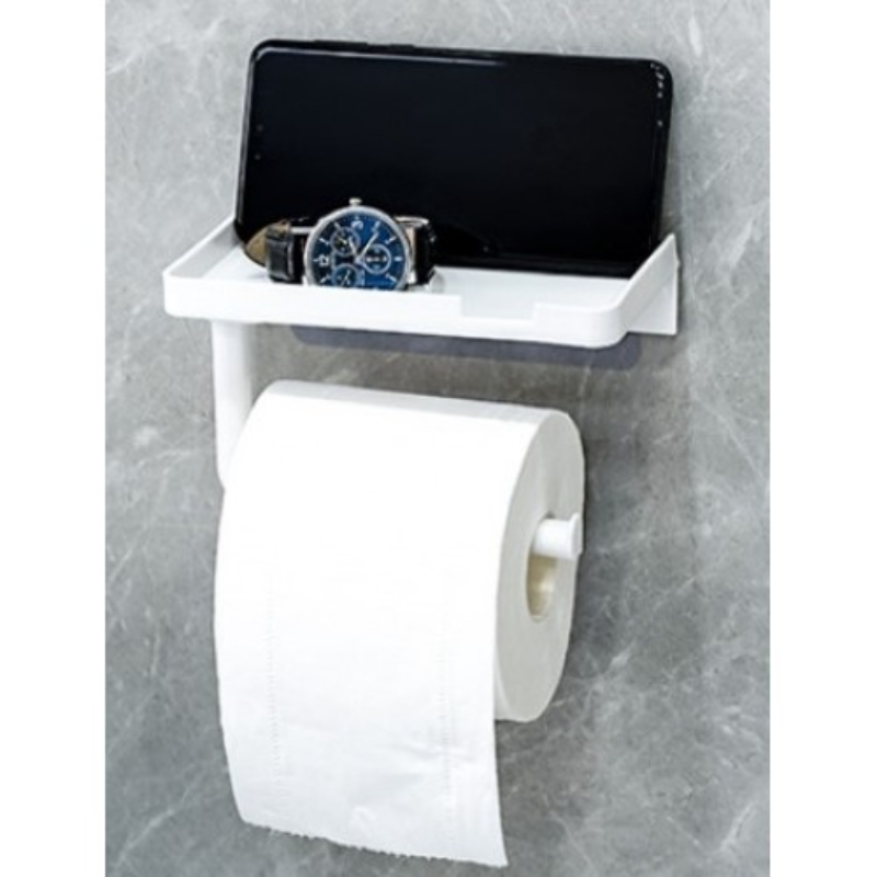 Tuvalet Kağıdı Askılığı - Raflı ve Yapışkanlı - Matkapsız Banyo Aksesuarı - 2
