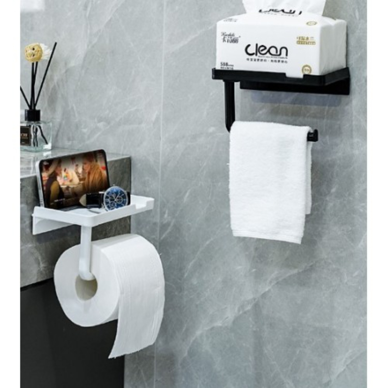 Tuvalet Kağıdı Askılığı - Raflı ve Yapışkanlı - Matkapsız Banyo Aksesuarı - 3