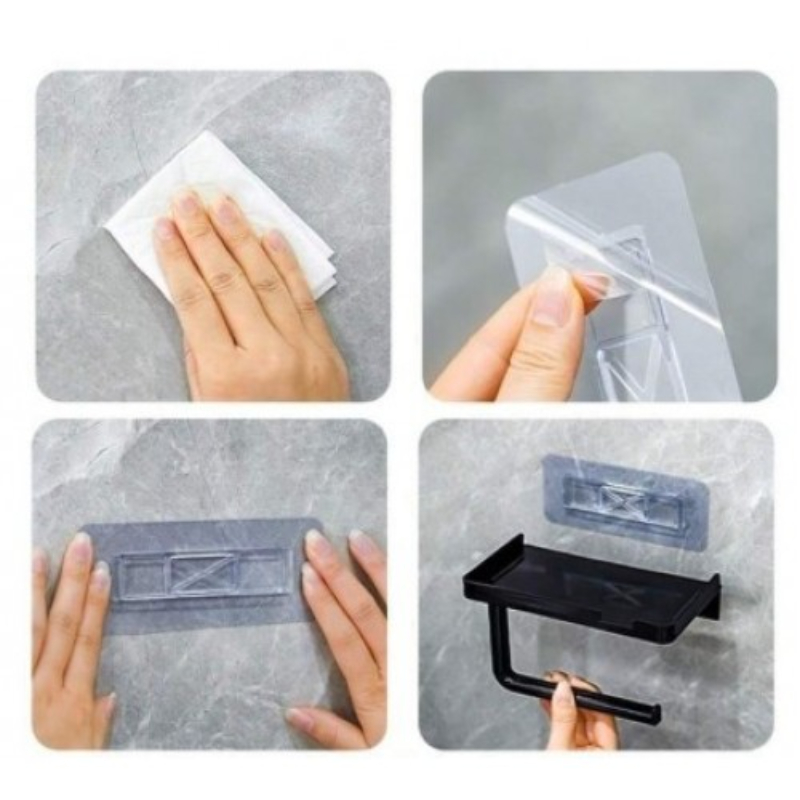 Tuvalet Kağıdı Askılığı - Raflı ve Yapışkanlı - Matkapsız Banyo Aksesuarı - 4