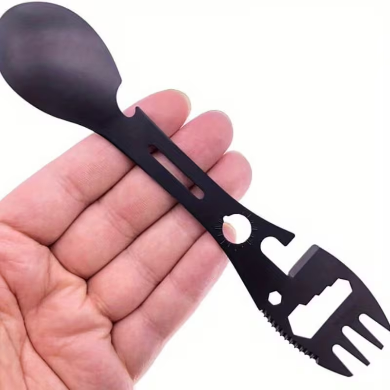 2'li Paket Taktiksel Spork Kaşık Çatal - 5 Fonksiyonlu - Paslanmaz Çelik - 3