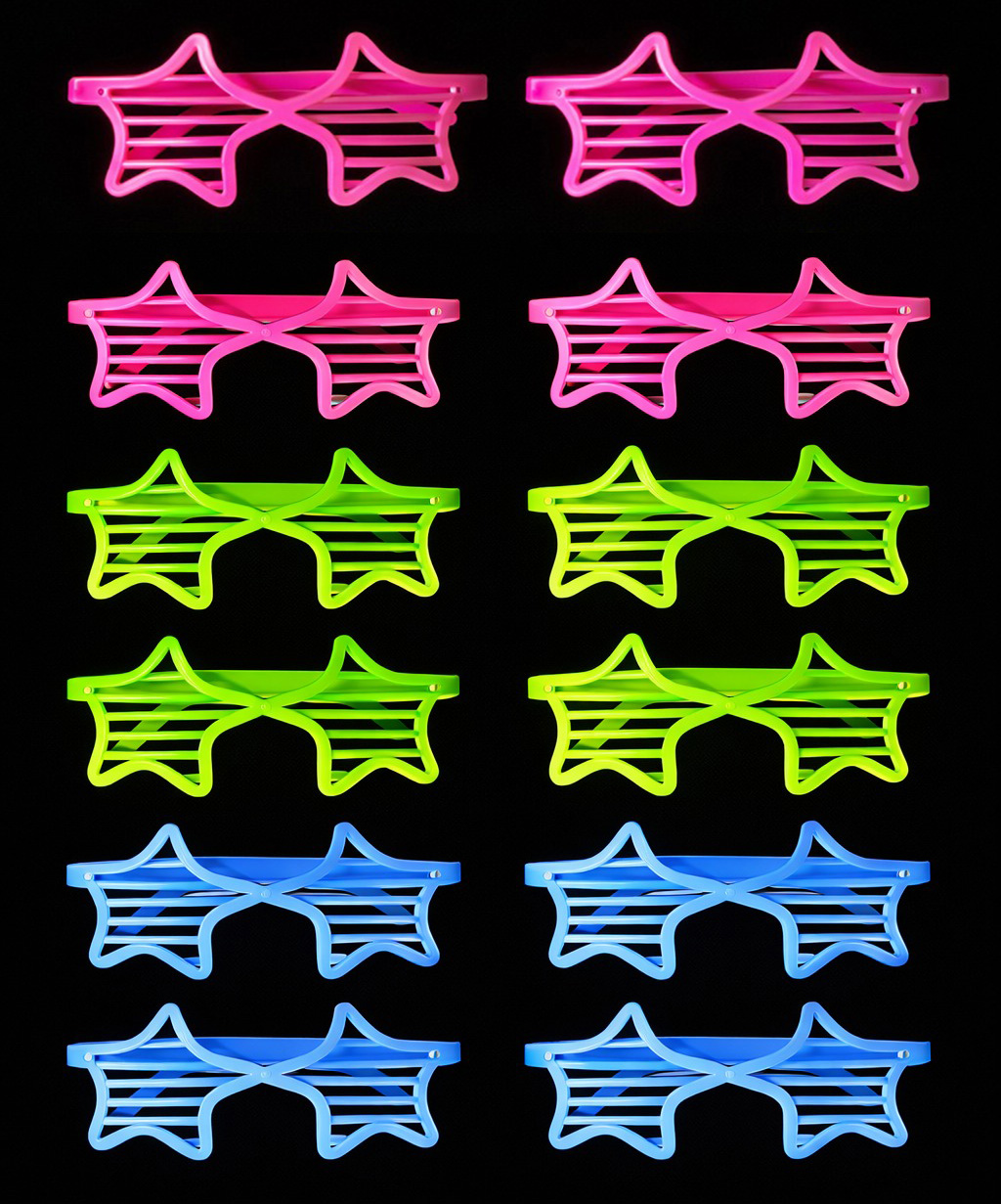 Retro Neon Fosforlu Yıldız Panjur Gözlük - 12 Adet