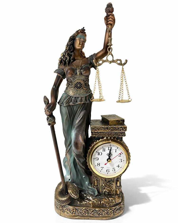 44x17 cm Polyester Saatli Adalet Figürü 