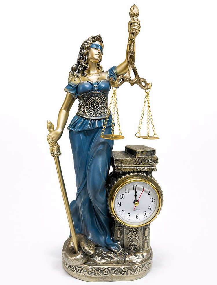 35x14 cm Polyester Saatli Adalet Figürü 