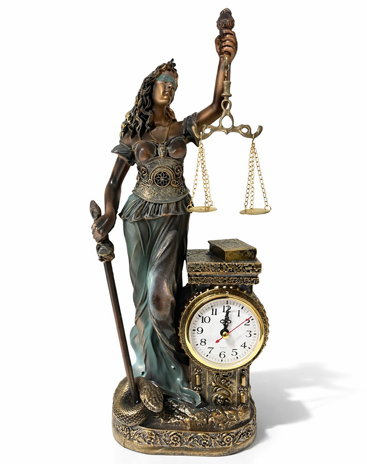 15x10 cm Polyester Saatli Adalet Figürü