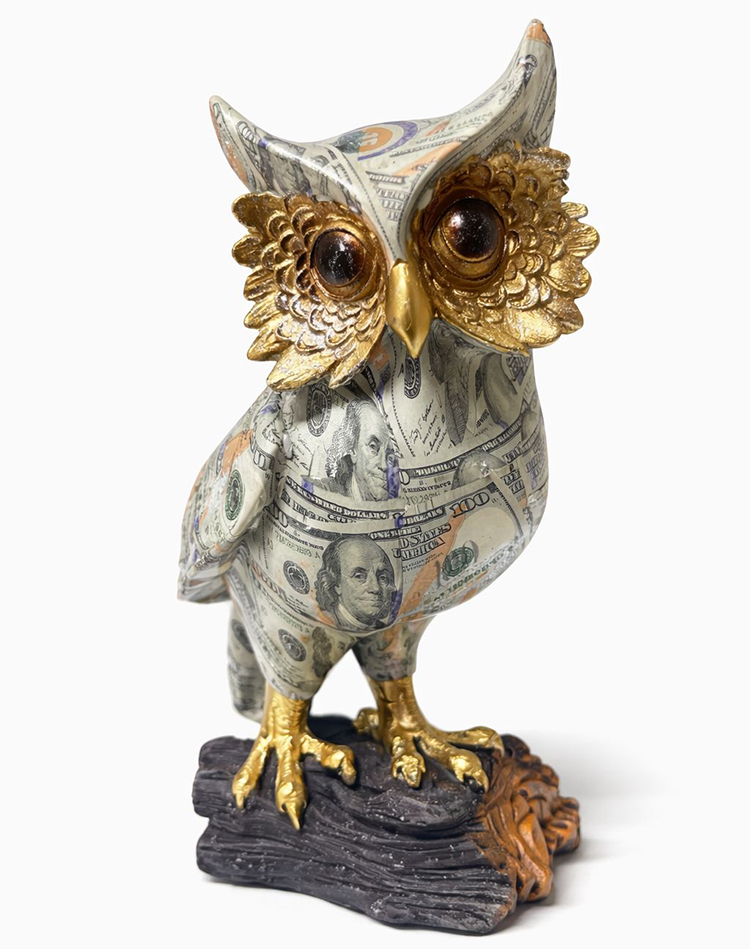 Dolar Baskılı Özel Tasarım Polyester Baykuş - 22x13 cm 