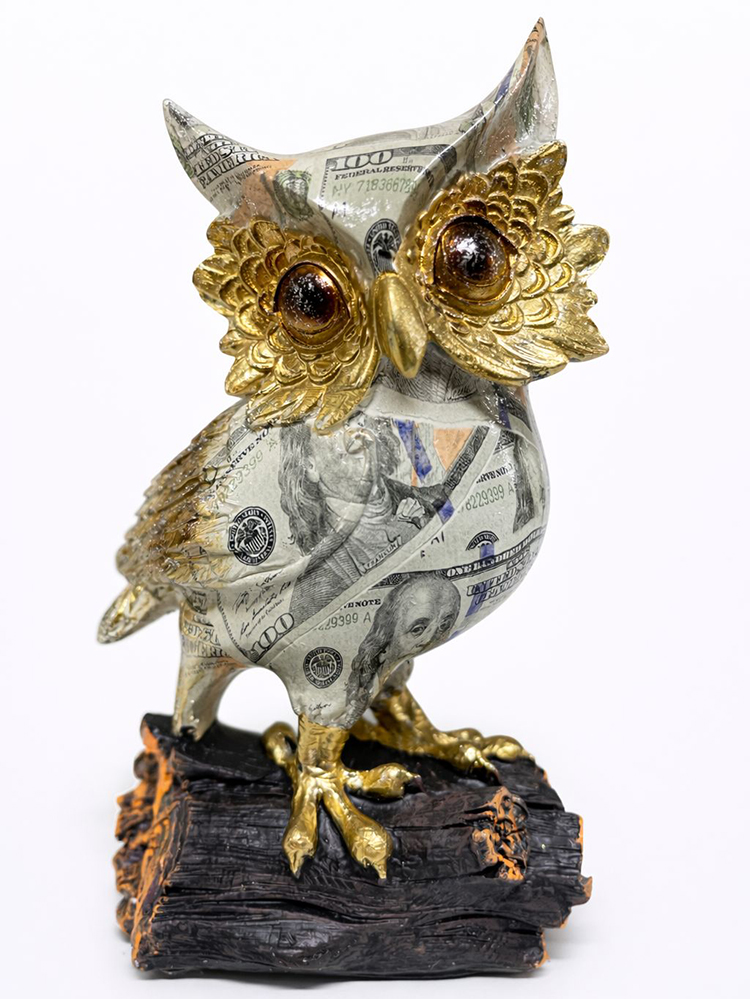 Dolar Baskılı Özel Tasarım Polyester Baykuş - 17x10 cm 