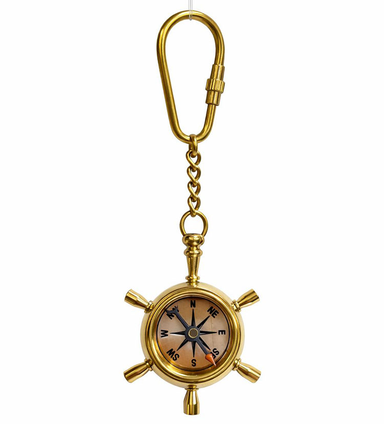 Pirinç Dümen İçinde Pusula Tasarım Anahtarlık