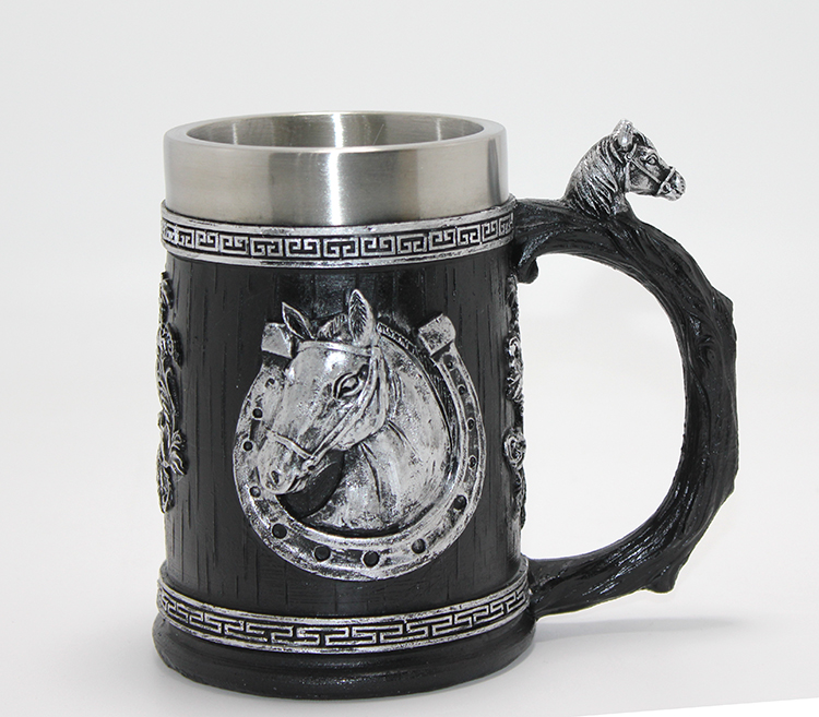3D Kabartmalı At Büstü Paslanmaz Çelik Kupa Bardak