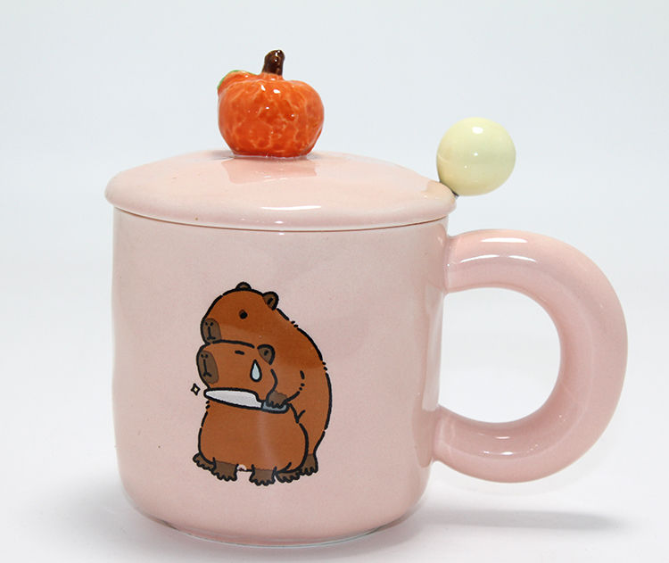 3D Capybara Desenli Porselen Kupa Bardak