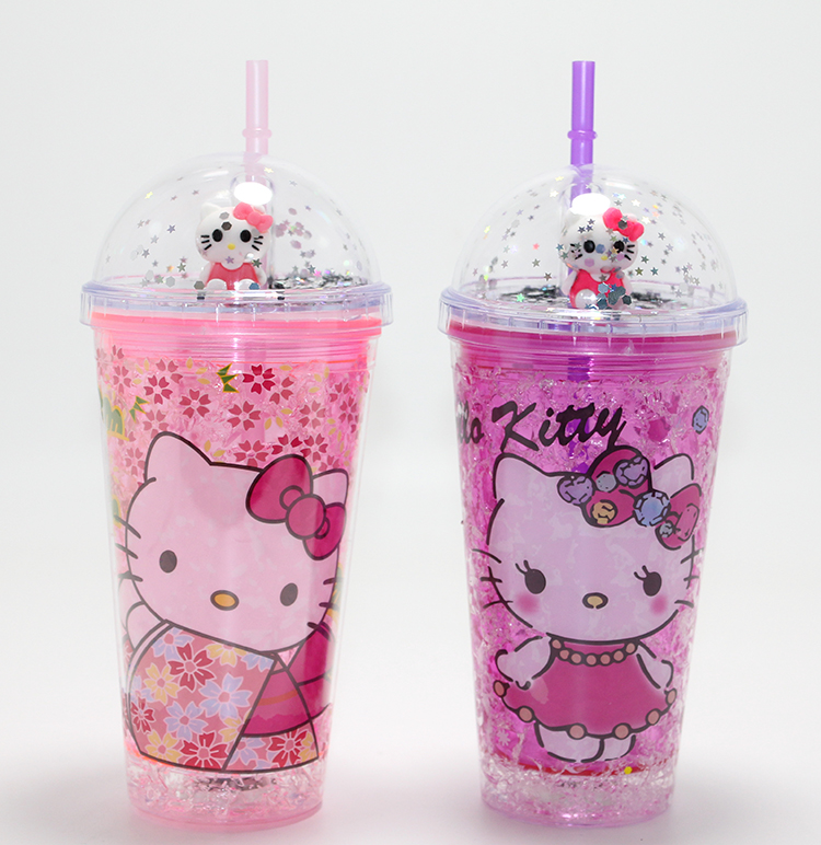 Sevimli Hello Kitty Işıklı Pipetli Boncuklu Suluk &amp; Bardak (400 Ml)