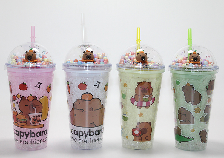 Sevimli Kapibara Pipetli Boncuklu Termos &amp; Suluk