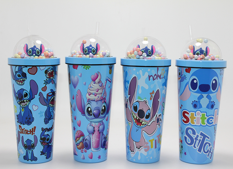 Sevimli Stitch Pipetli Boncuklu Termos Ve Suluk 