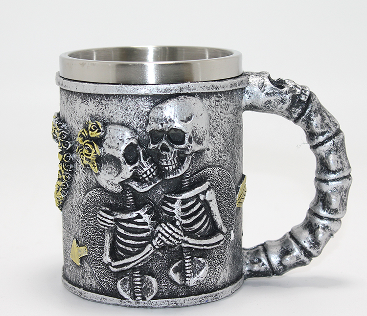Sonsuz Aşk İskelet Tasarımlı 3D Kabartmalı Çelik Kupa Bardak