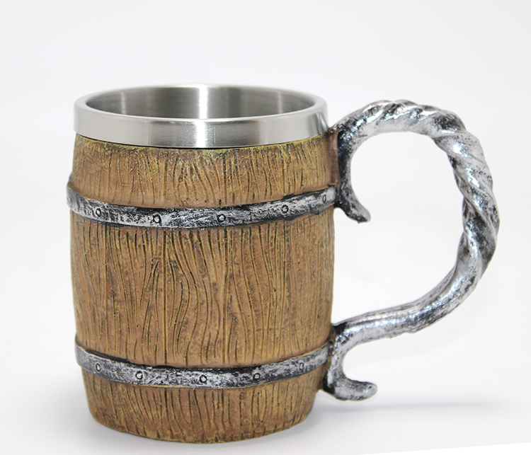 Fıçı Tasarımlı 3D Kabartmalı Paslanmaz Çelik Kupa Bardak 