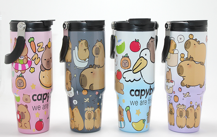 Capybara Desenli Isı Muhafazalı Pipetli Dev Çelik Termos (Tumbler) 