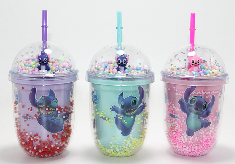 Stitch Figürlü Pipetli Kapaklı Kupa Bardak 