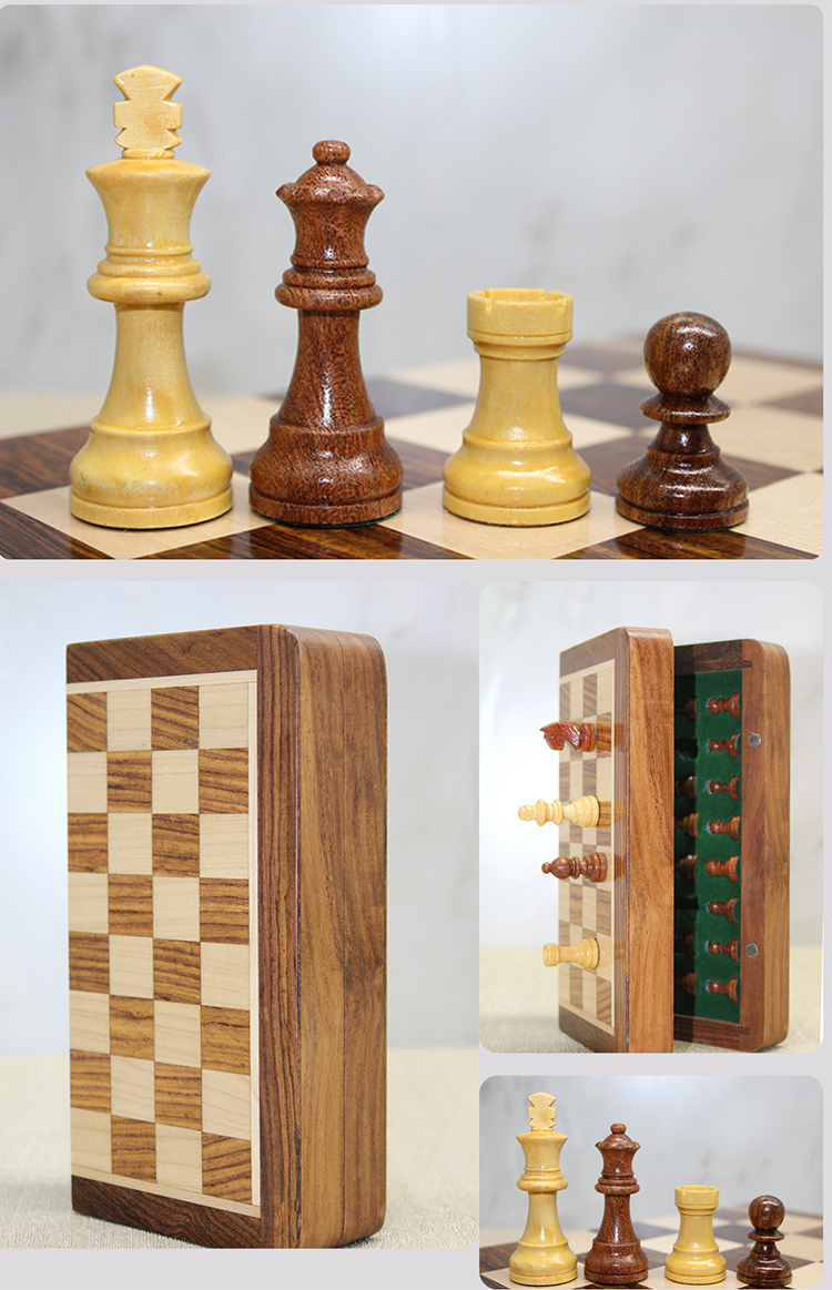 Mıknatıs Taşlı Ahşap Katlanabilir Kutulu Satranç Seti 12.5 cm