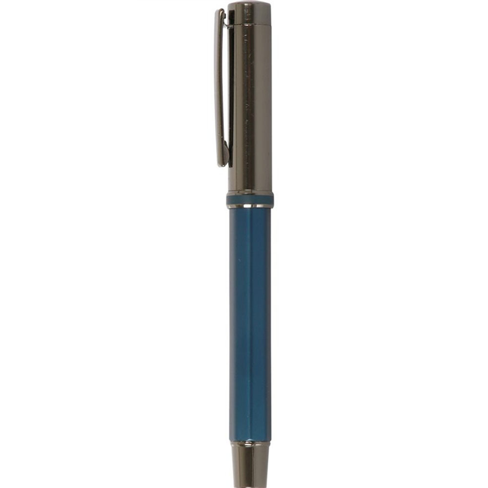 Mavi Termo Deri Defter Ve Metal Roller Kalem Seti  - 3