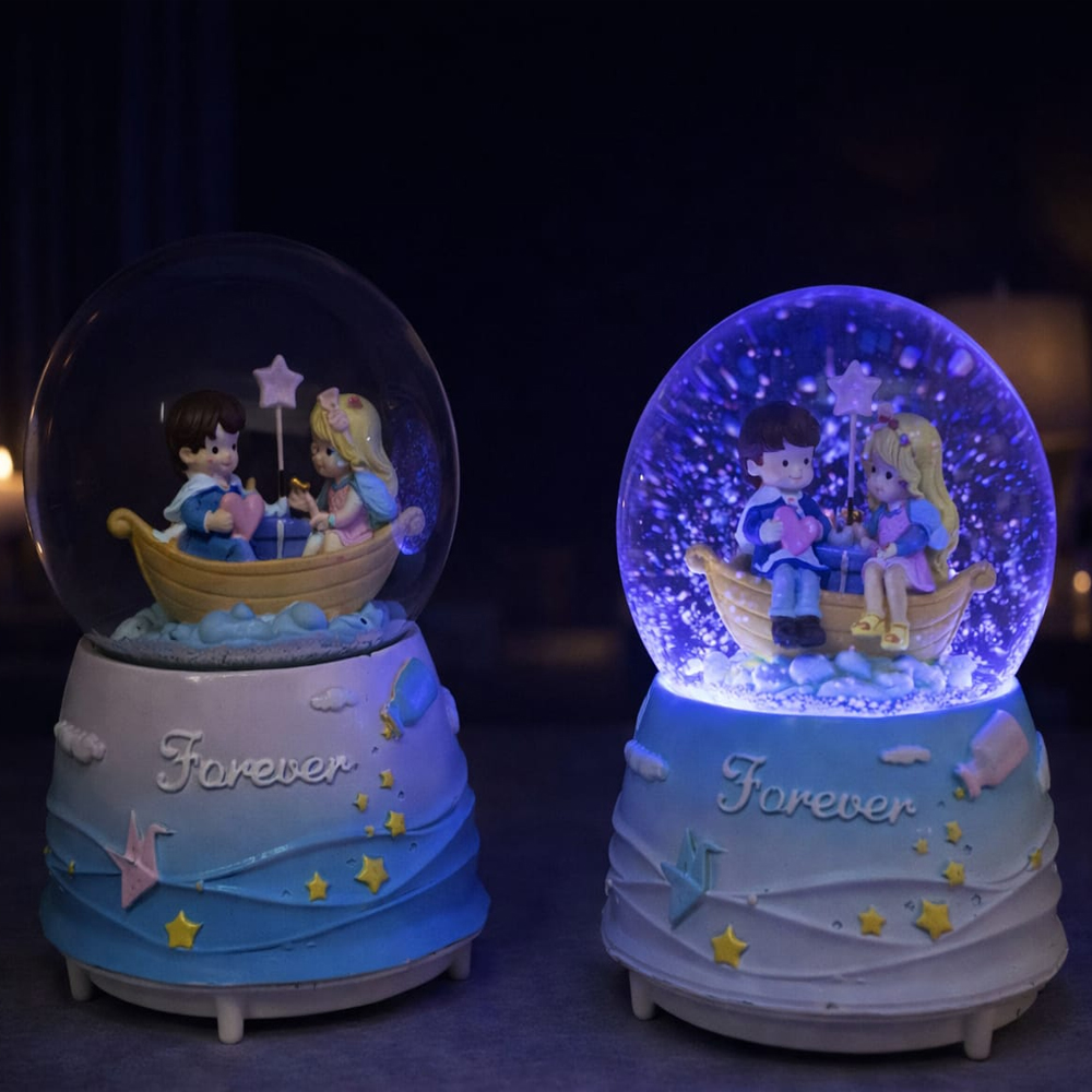 Forever Romantik Çift Figürlü Işıklı Otomatik Büyük Boy Kar Küresi - 3