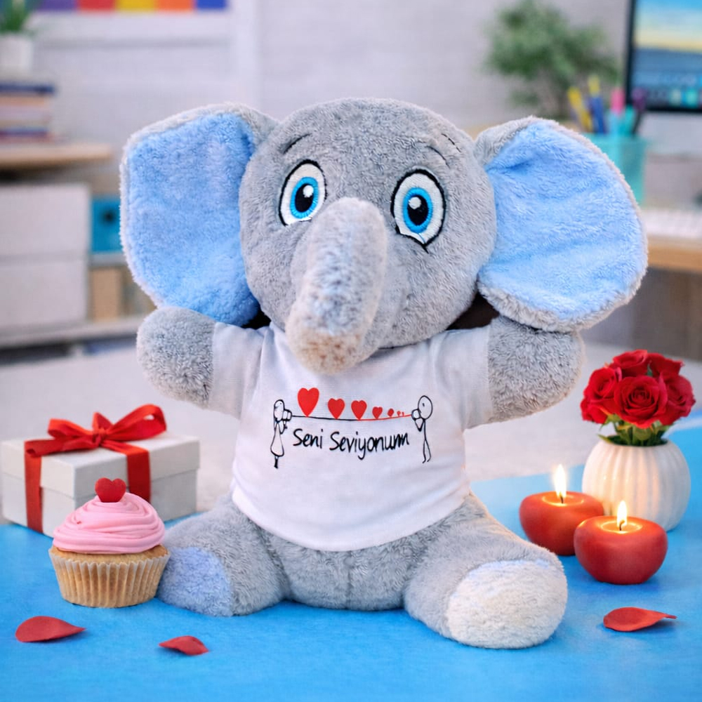 Seni Seviyorum Tişörtlü Peluş Fil